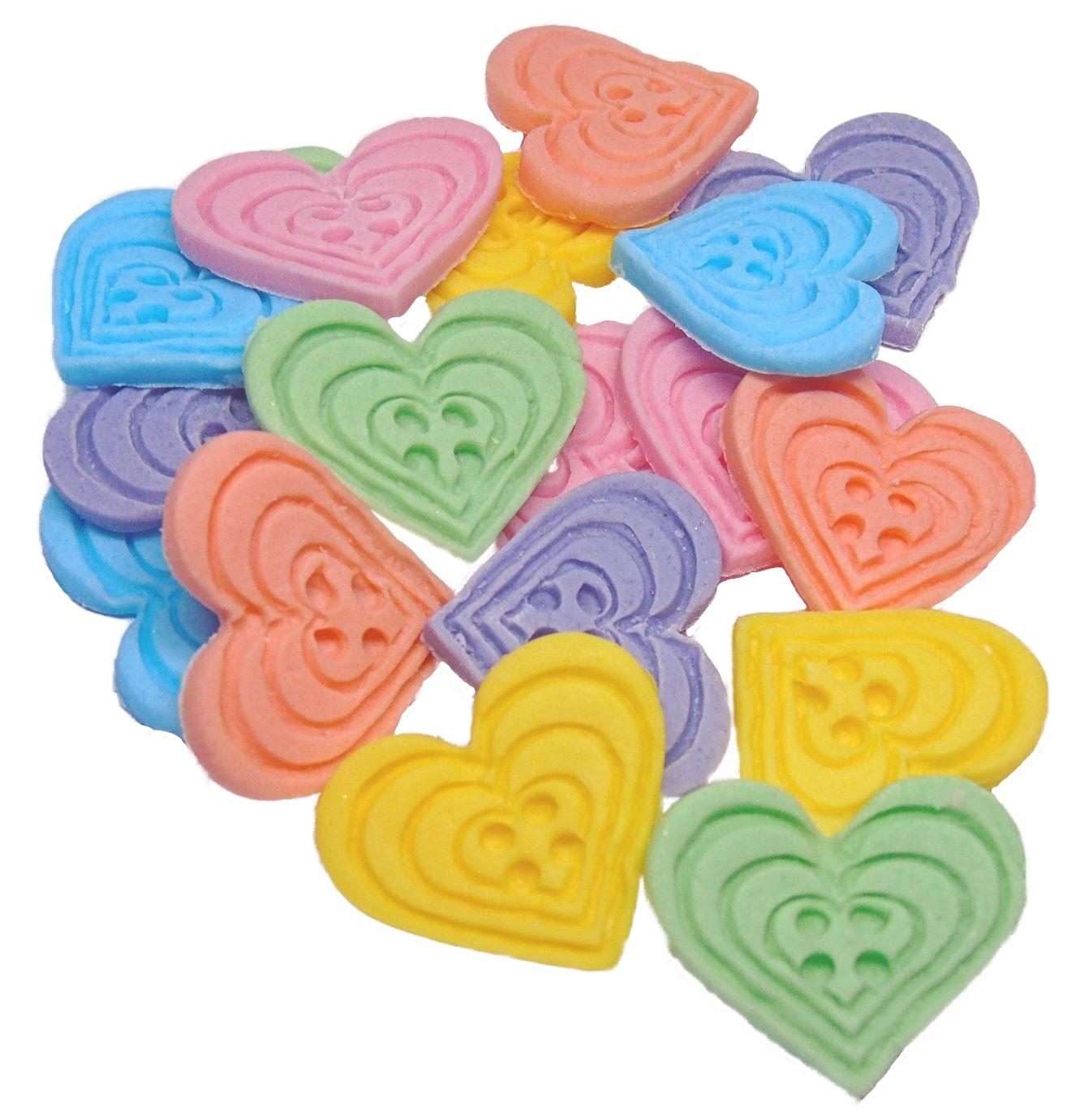 18 Edible Mixed Coloured heart Shaped Buttons Vegan Cupcake Toppers