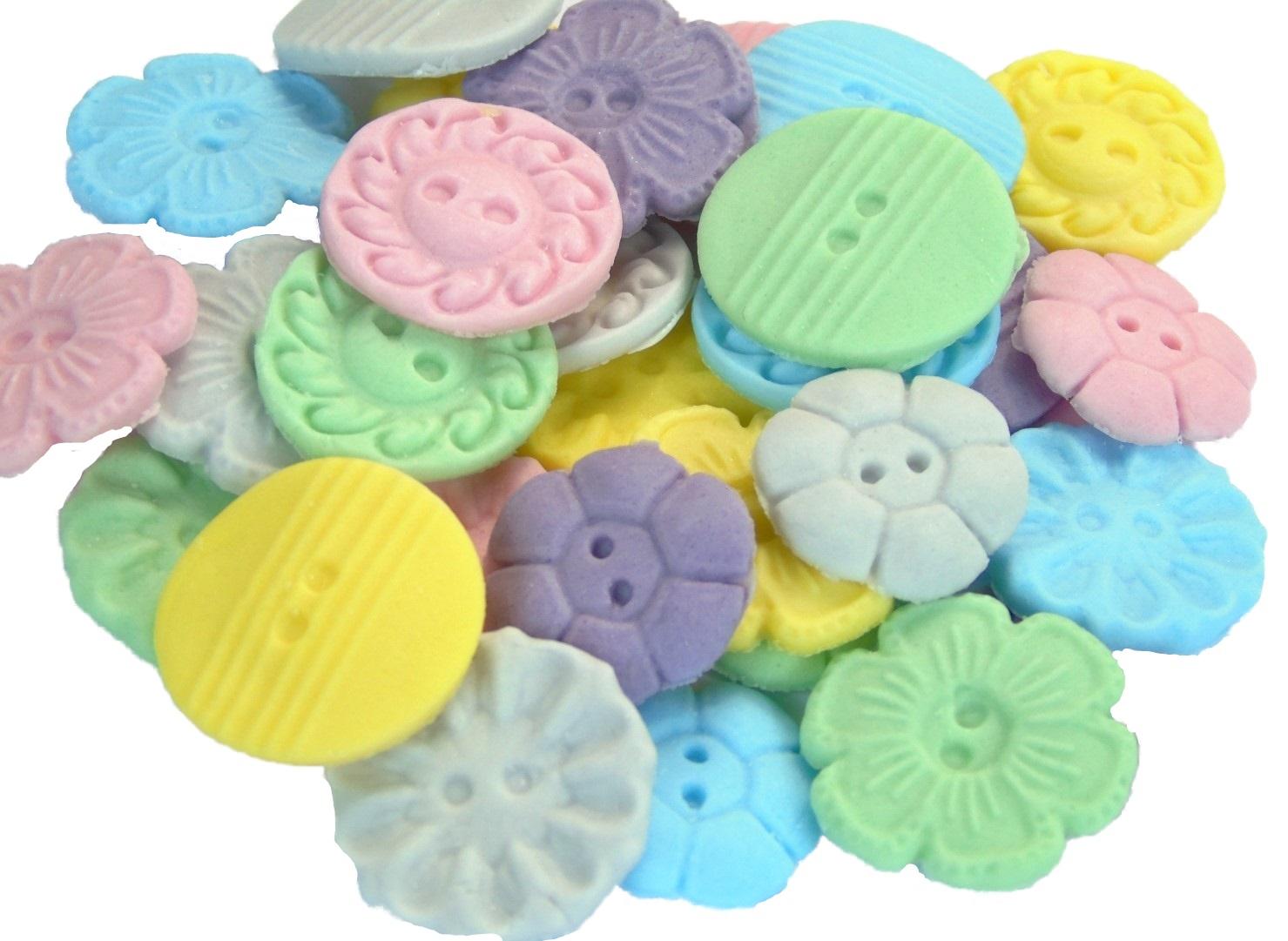 18 Edible Mixed Shaped Assorted Coloured Buttons Vegan Cupcake Toppers