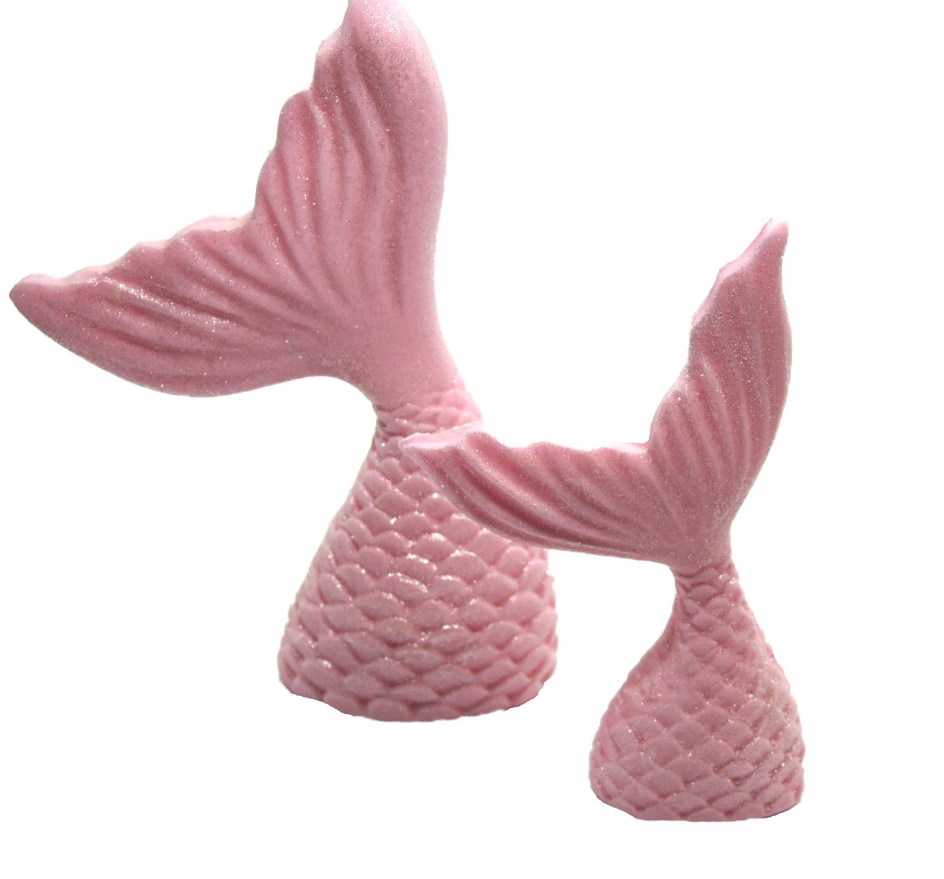 2 Pink Edible Mermaid Tails Large & Small Vegan Birthday Cake Toppers