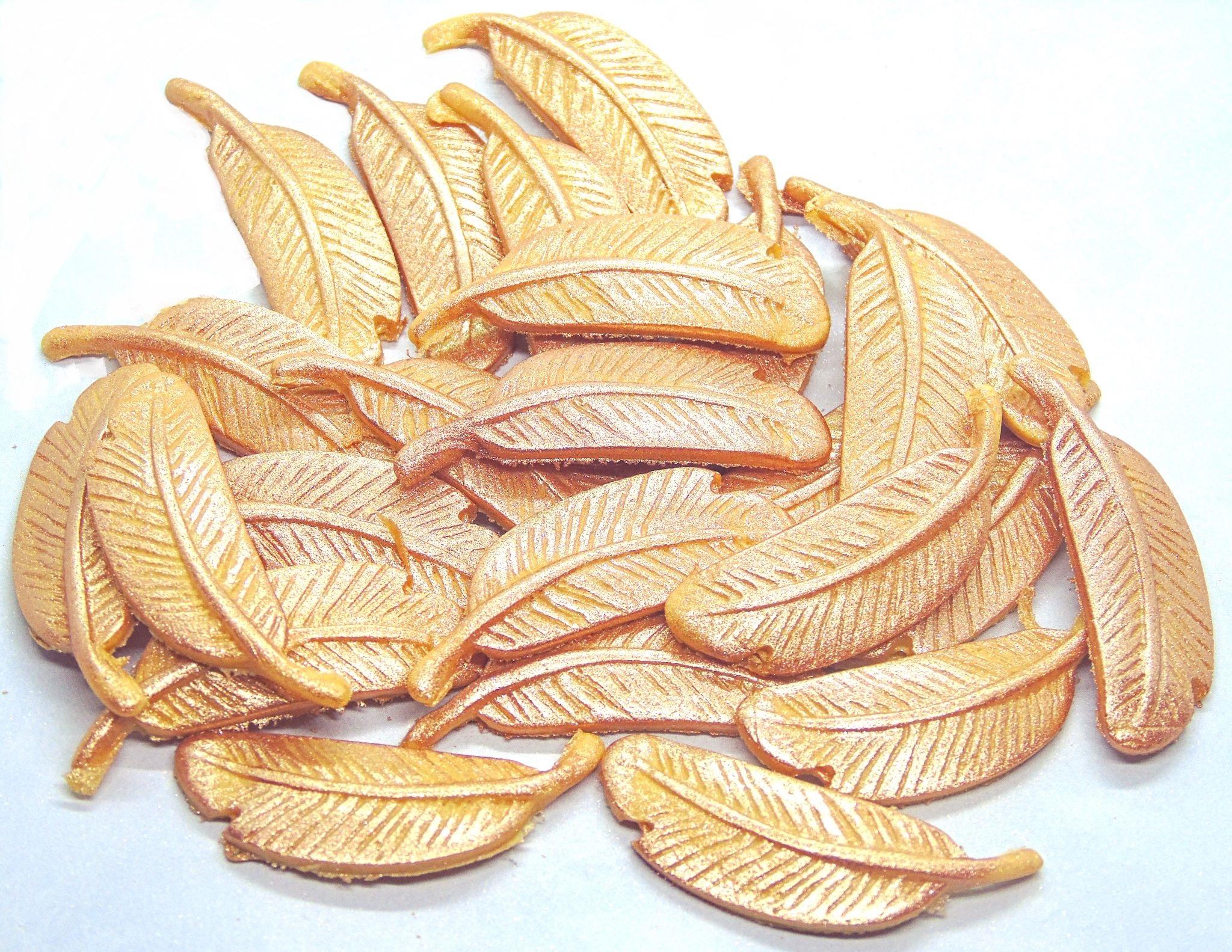24 Edible Gold Glittered Feathers Vegan Cupcake Cake Toppers