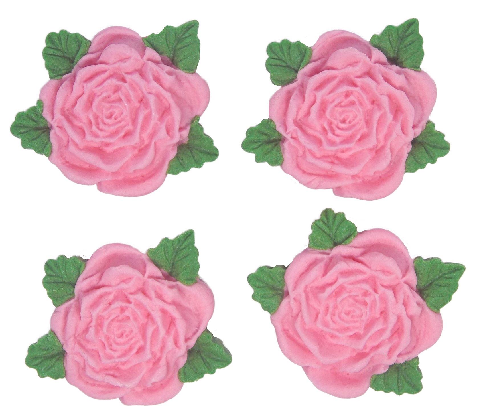 4 Pink Edible Roses Wedding Anniversary Birthday Vegan Cake Toppers