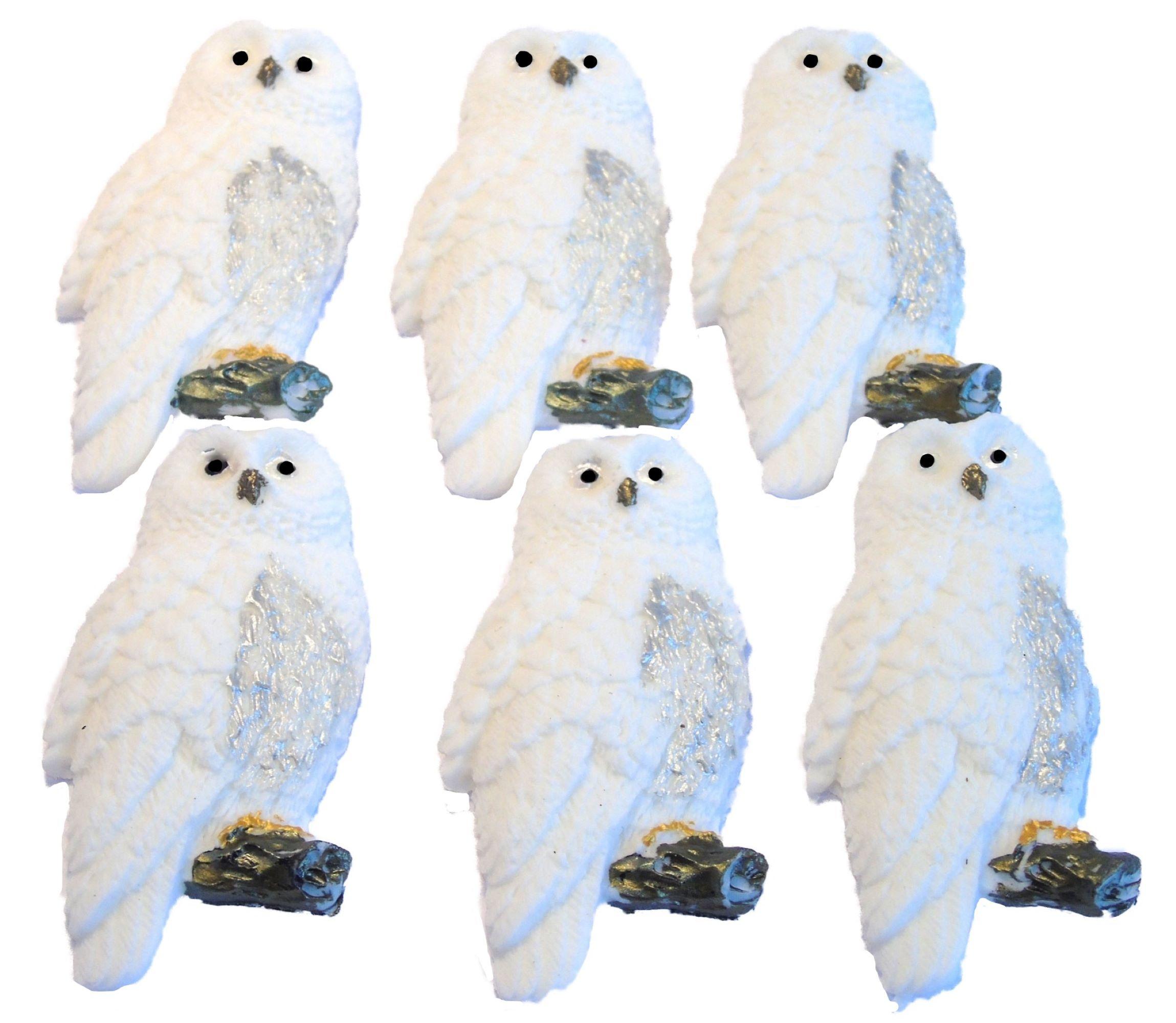 6 Edible White Owls great Vegan Cake Cupcake Toppers
