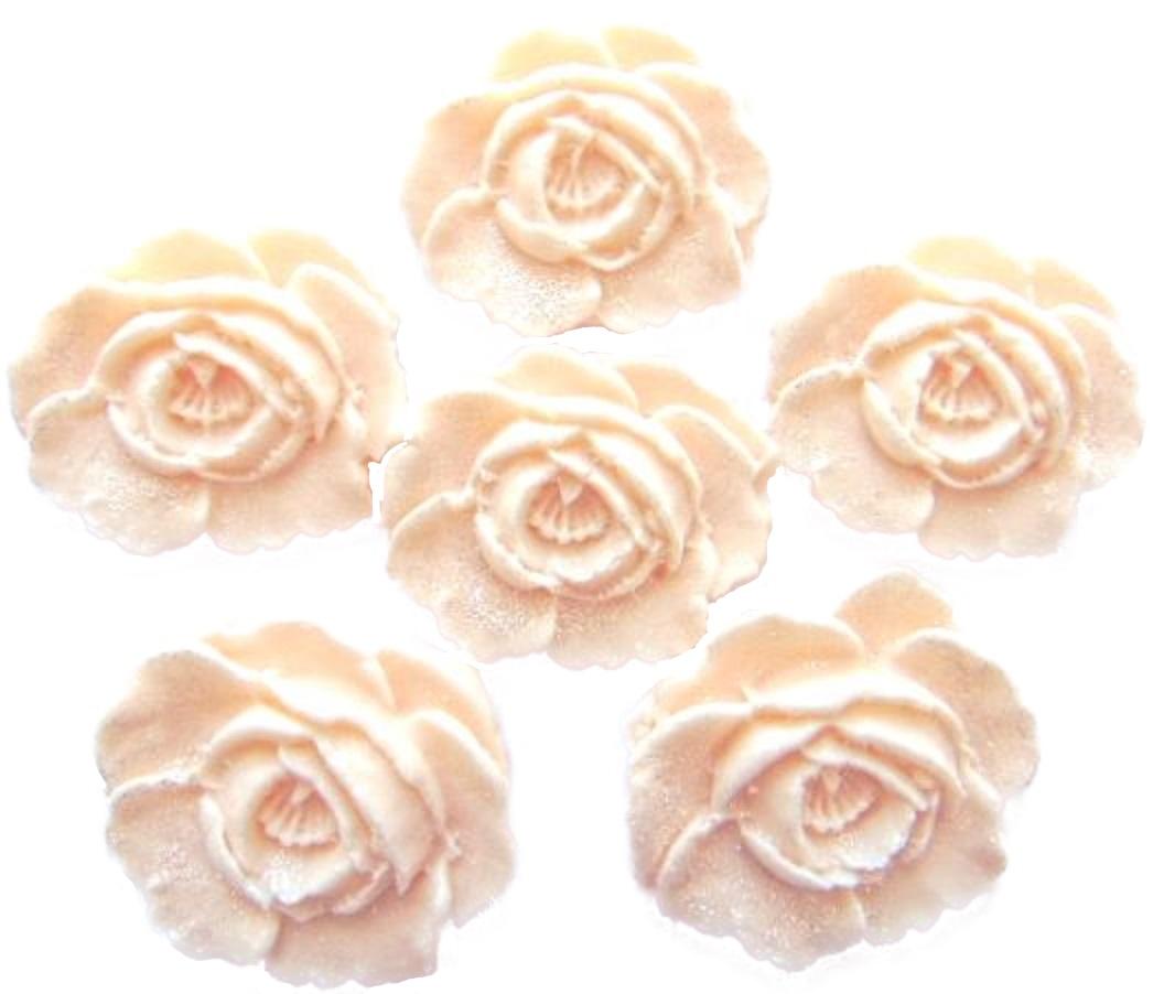 6 Large Ivory Glittered Roses Wedding Birthday Vegan Cupcake Cake Toppers
