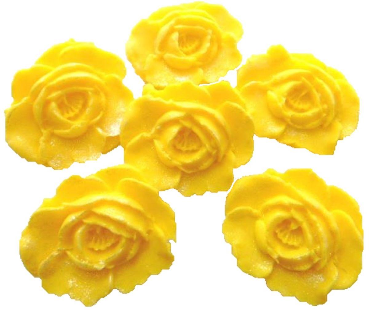 6 Large Yellow Glittered Roses Wedding Birthday Vegan Cupcake Cake Toppers
