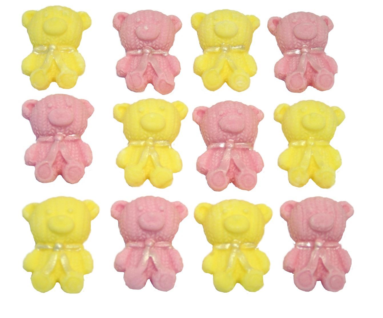 12 Cute Pink & Yellow Mixed Vegan Teddies edible Cupcake Toppers