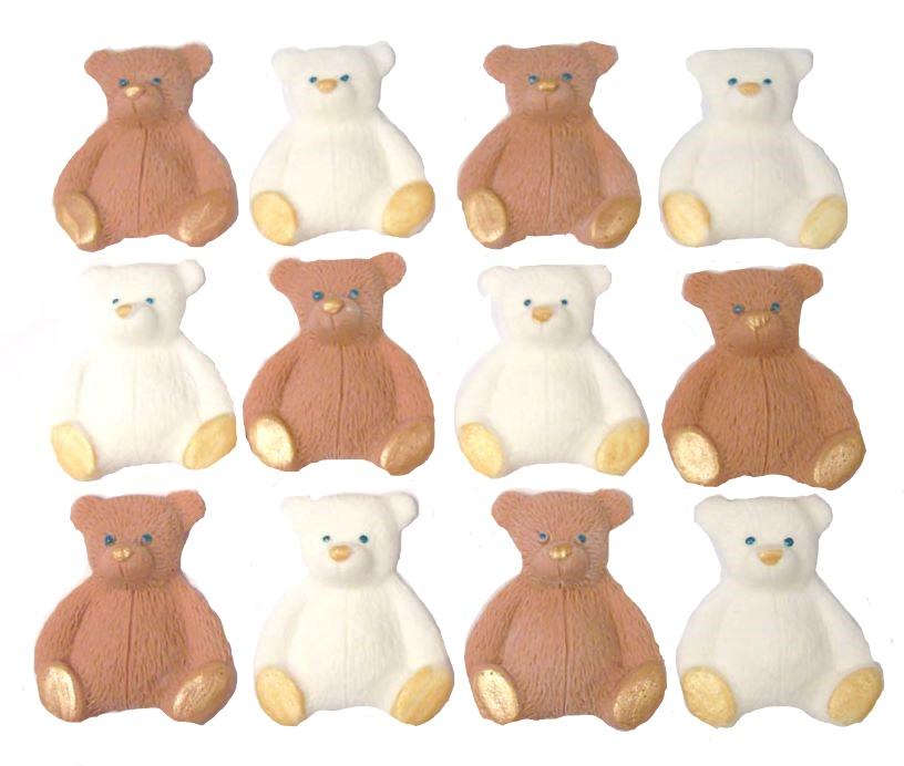 12 Edible Brown & White Teddies Cupcake Toppers Cake Decorations