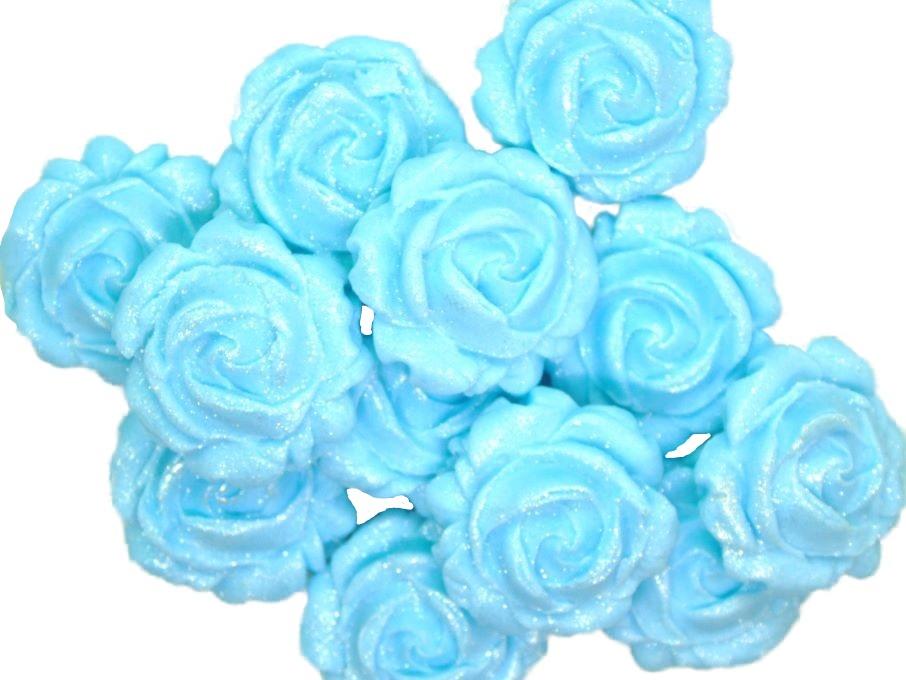 12 Glittered Blue Roses Vegan Birthday Cupcake Toppers