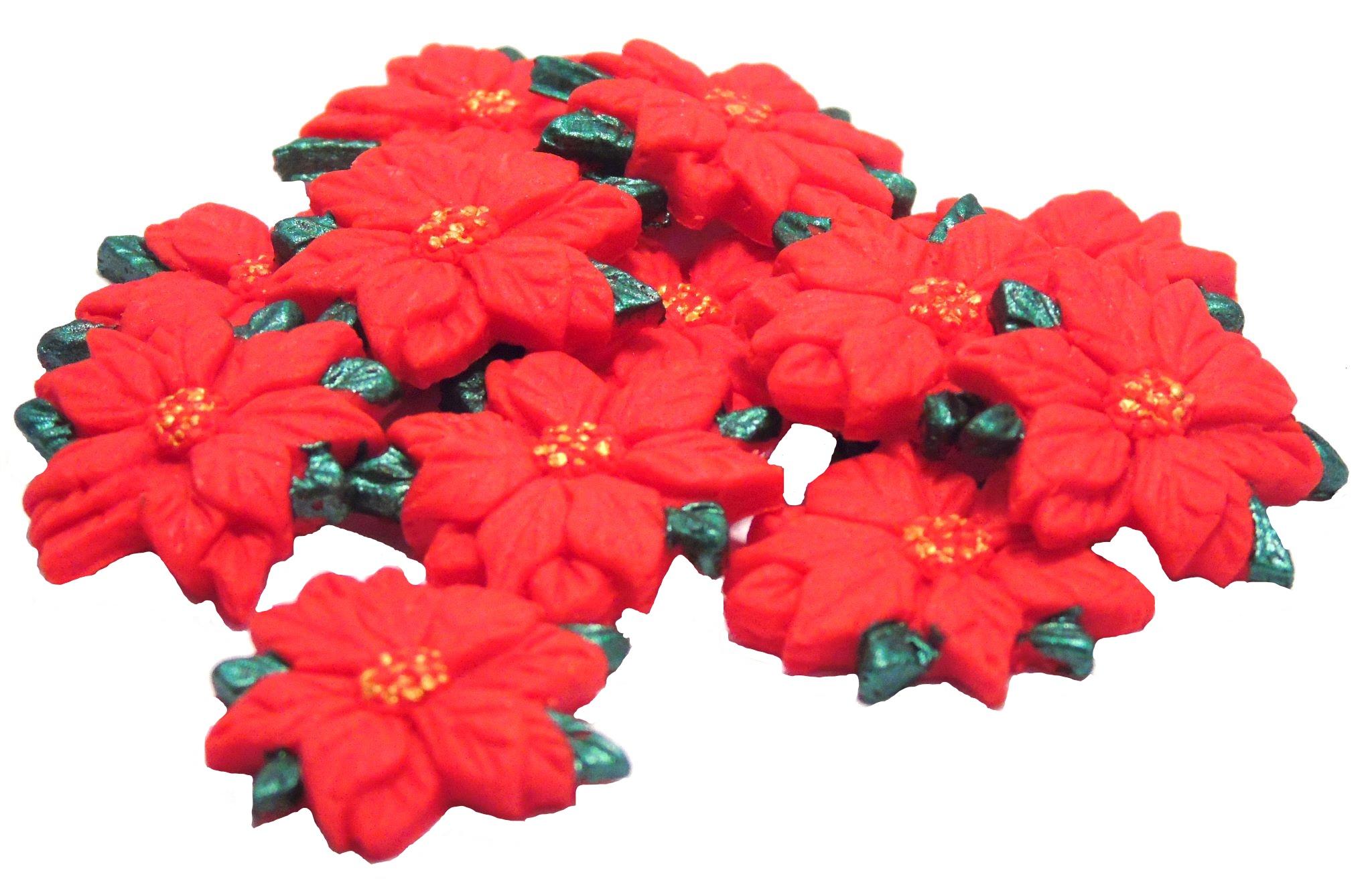 12 Small Red Poinsettia Vegan Cupcake Toppers Cake Decorations