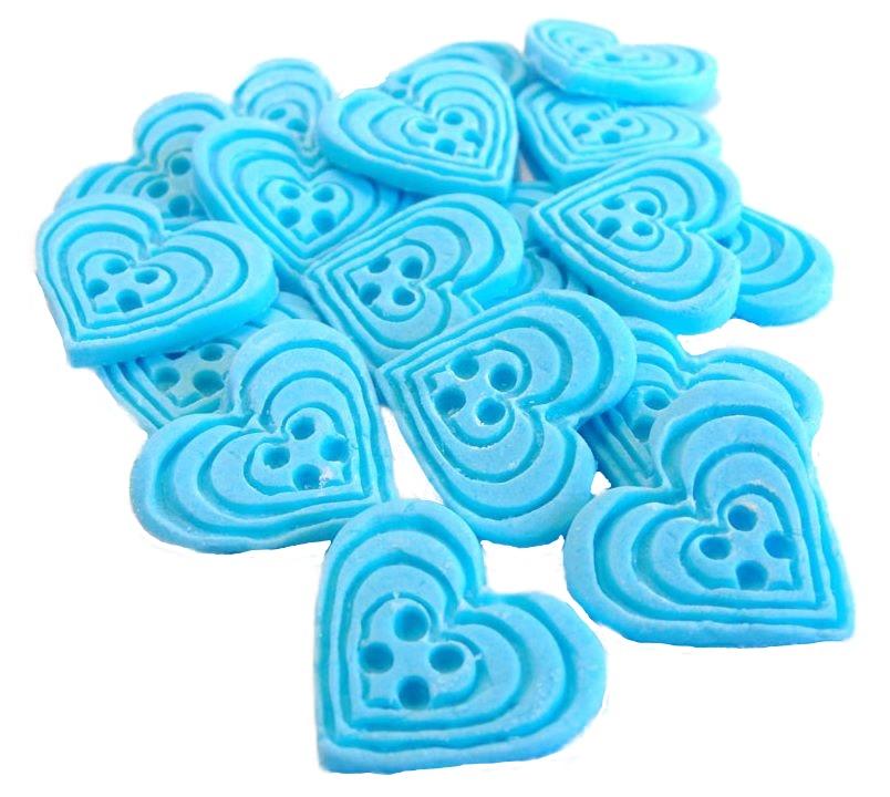 18 Edible Blue heart Shaped Buttons Vegan Cupcake Toppers