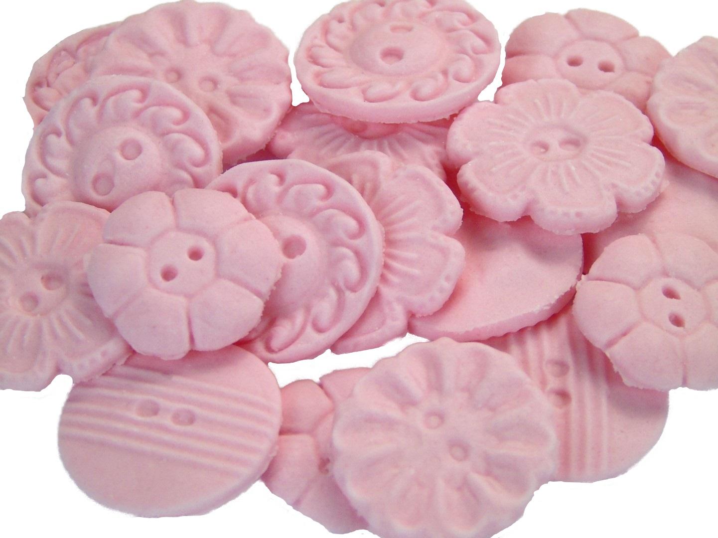 18 Edible Mixed Shaped Pink  Coloured Buttons Vegan Cupcake Toppers