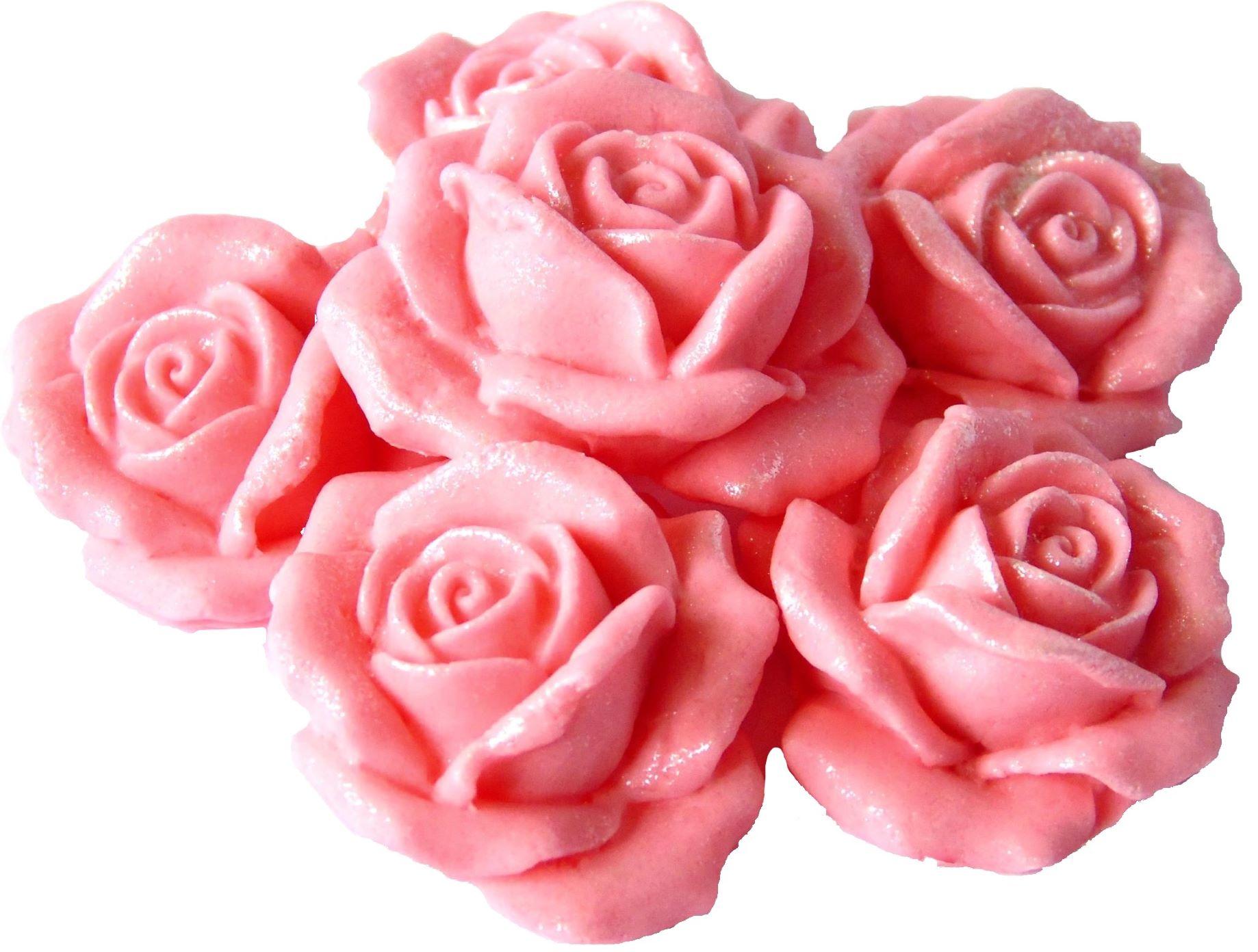 6 Edible Large Pink Glittered Roses Vegan Cake Topper Decorations