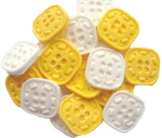 Yellow White Vegan Cupcake & Cake Toppers 18 Square Shaped Buttons