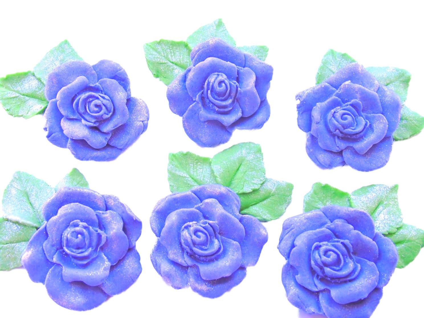 6 Large Purple Glittered Roses with leaves Vegan  Birthday Wedding Cake Toppers