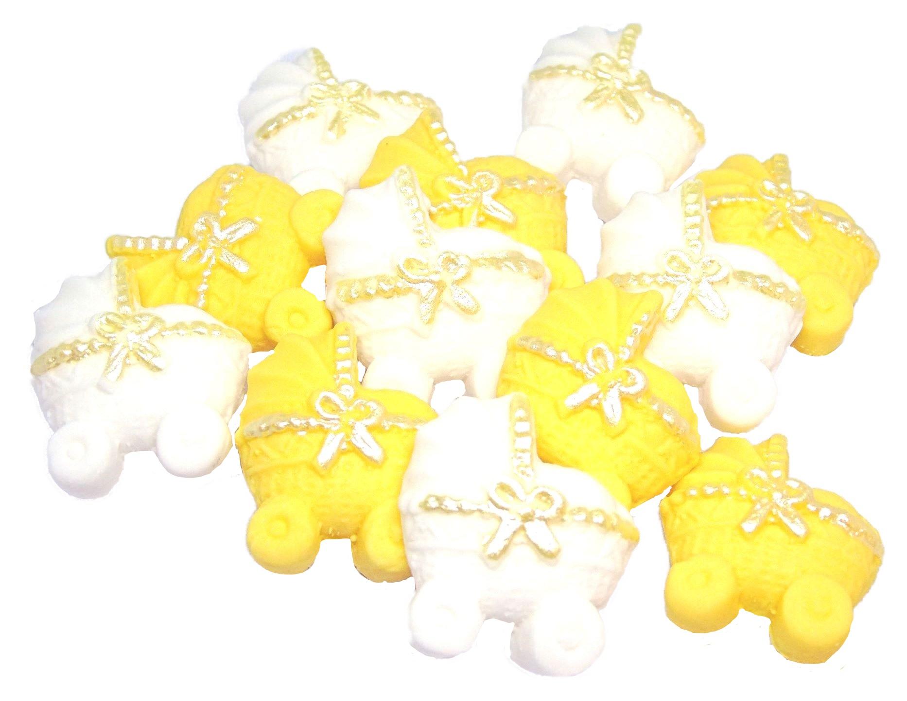 12 Yellow & White Edible Prams Baby Shower Vegan, Dairy & Gluten Free cupcake toppers