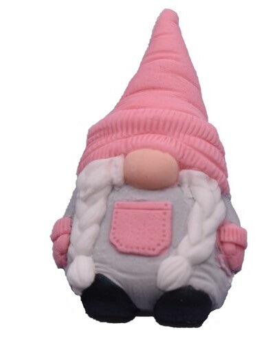 Pink gnome with long hair cake topper edible decorations