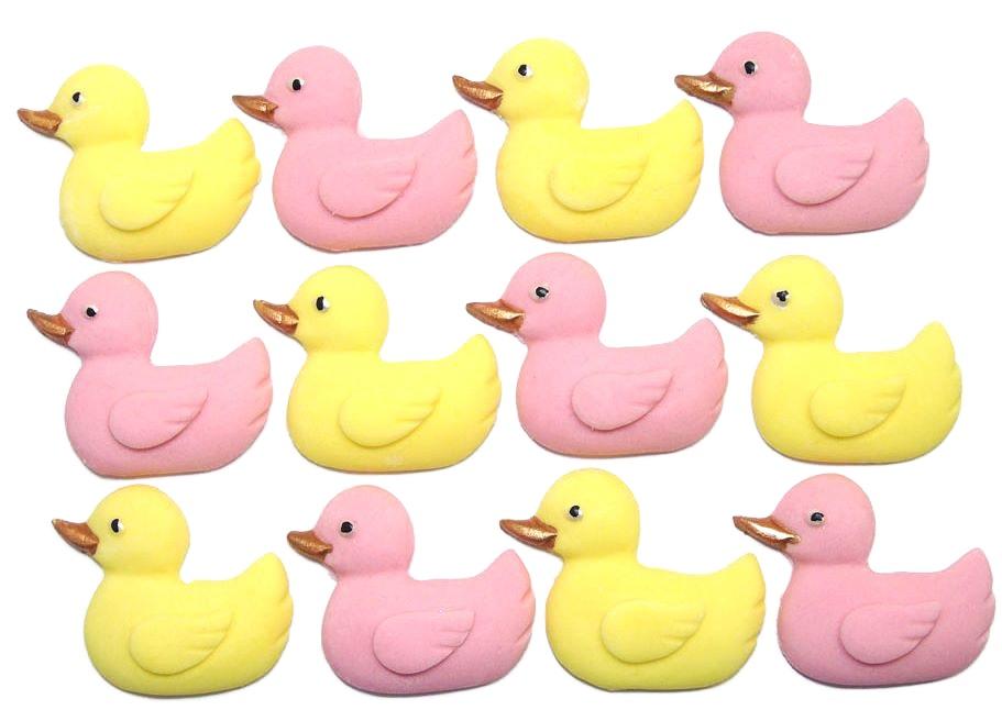 12 Edible Yellow & Pink  Mix Vegan Baby Shower Ducks Cake Cupcake Toppers