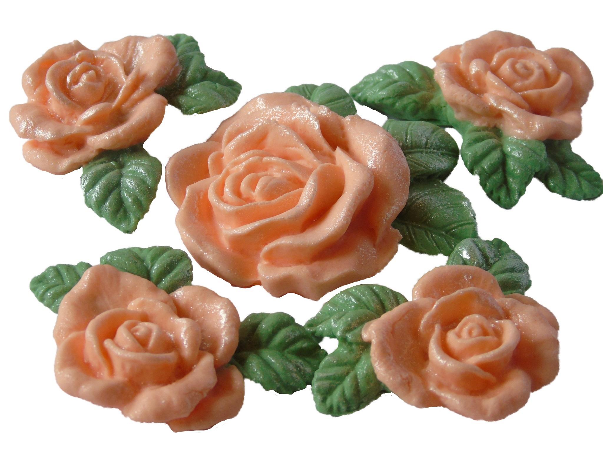4 Vegan Glittered Peach Rose Garland with Large Rose Cake Decorations