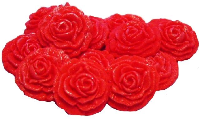 12 Vegan Small Glittered Red Roses Wedding Birthday Cupcake Toppers
