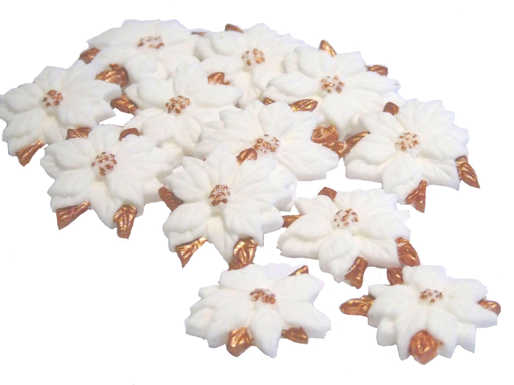 12 Small White Poinsettia Vegan Cupcake Toppers Cake Decorations