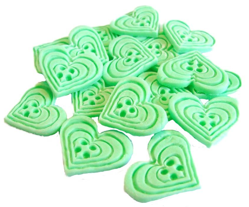 18 Edible Green heart Shaped Buttons Vegan Cupcake Toppers
