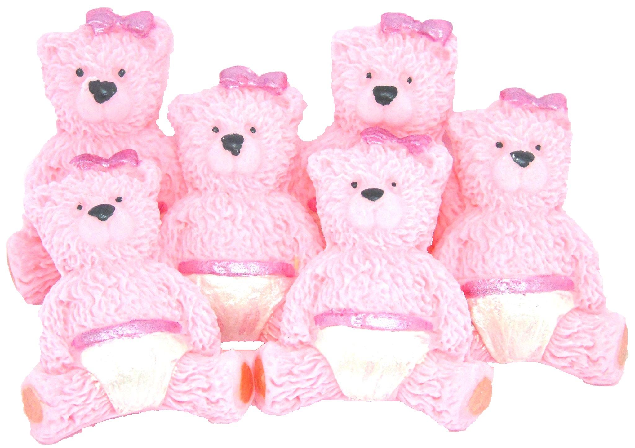 6 Pink Baby Teddies Vegan Baby Shower Birthday Cake Toppers