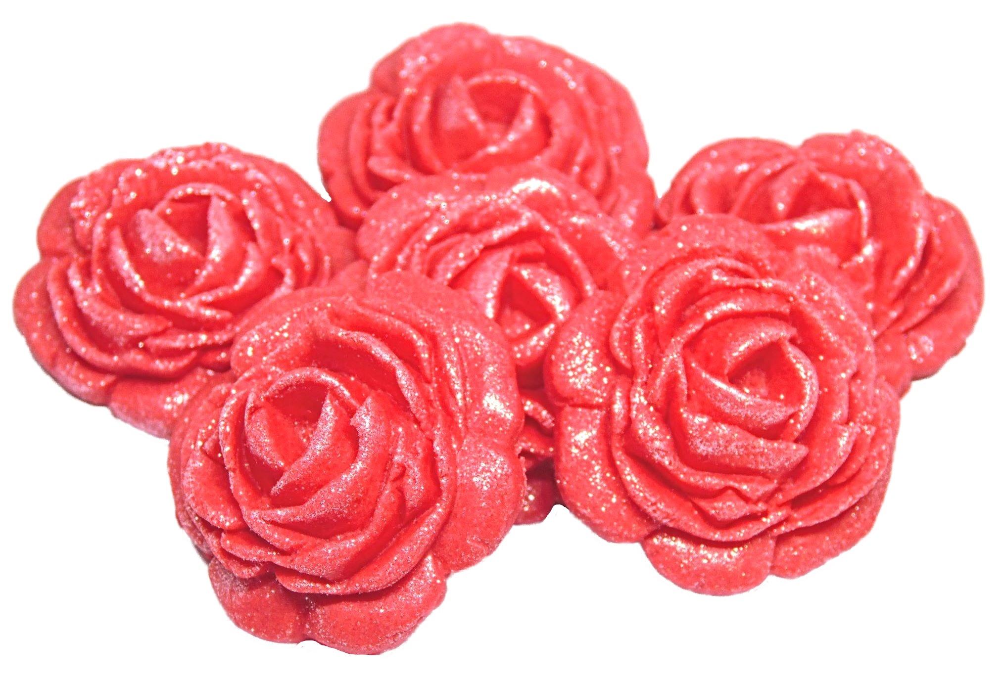 6 Large Red Edible Glittered Cake Roses Vegan Wedding Birthday Toppers