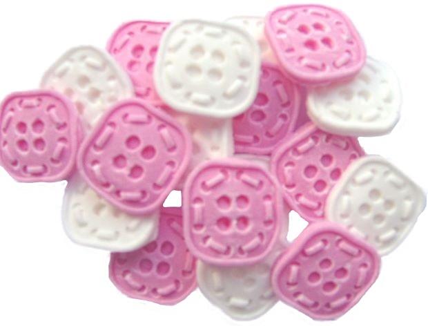 Pink White Vegan Cupcake & Cake Toppers 18 Square Shaped Buttons