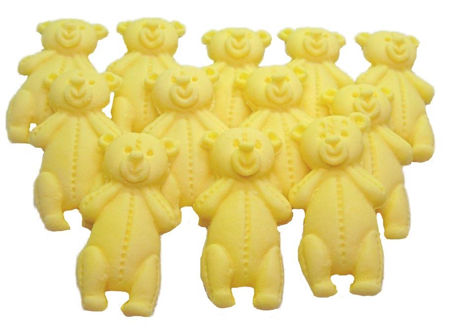 12 Edible Yellow Little Teddys Baby shower Cupcake Cake Toppers