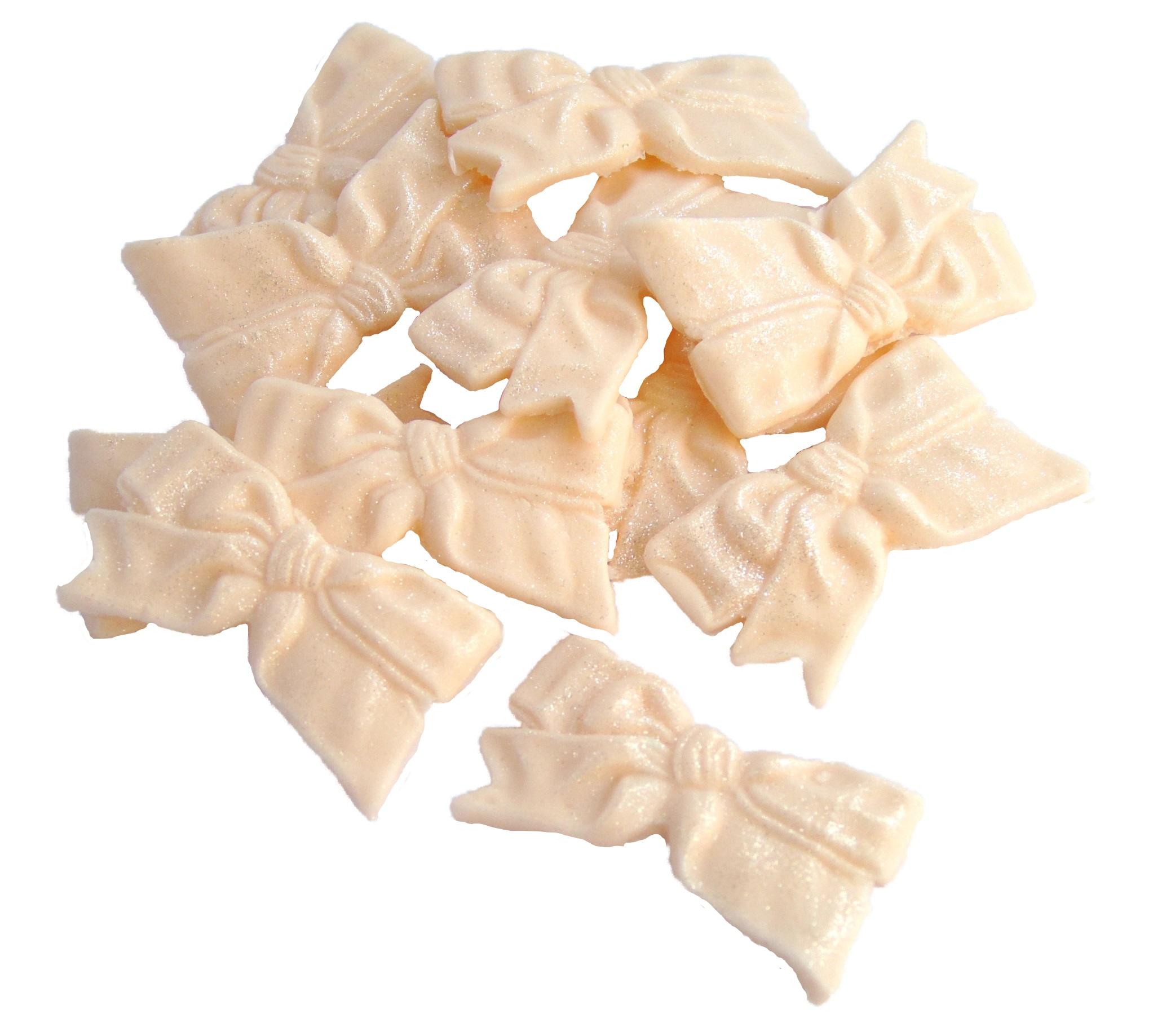 12 Edible Ivory Fine Glittered Bows Cupcake Cake toppers