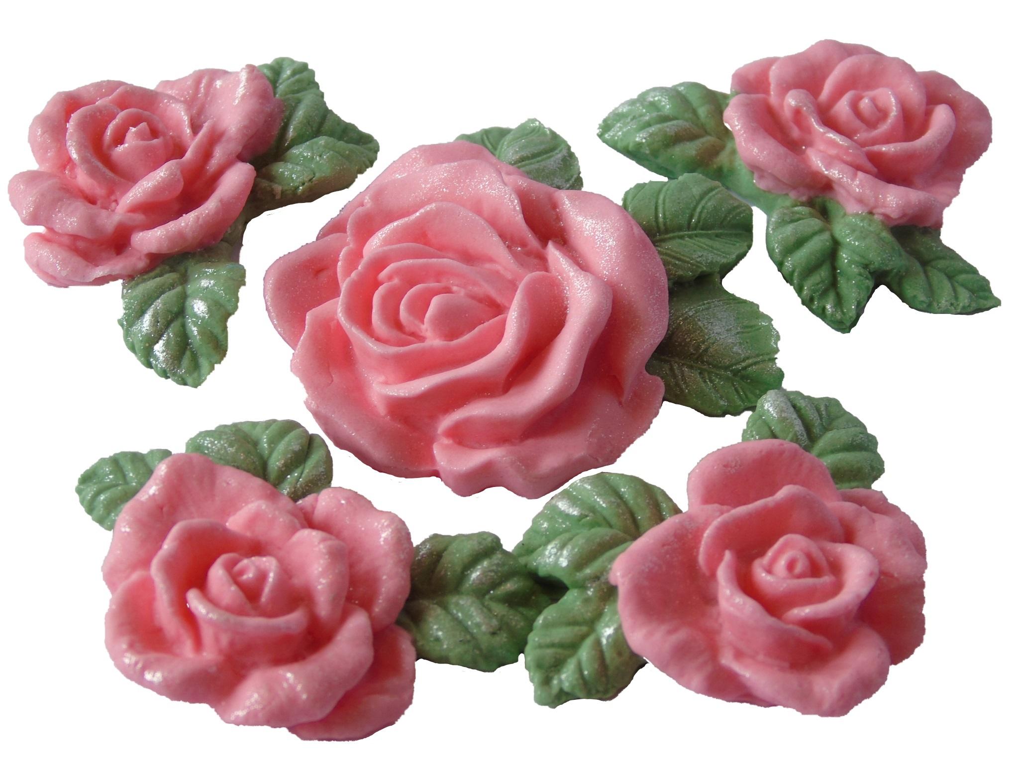 4 Vegan Glittered Pink Rose Garland with Large Rose Cake Decorations