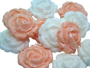 12 Vegan Glittered Peach & White Mix Coloured Roses Cupcake Toppers
