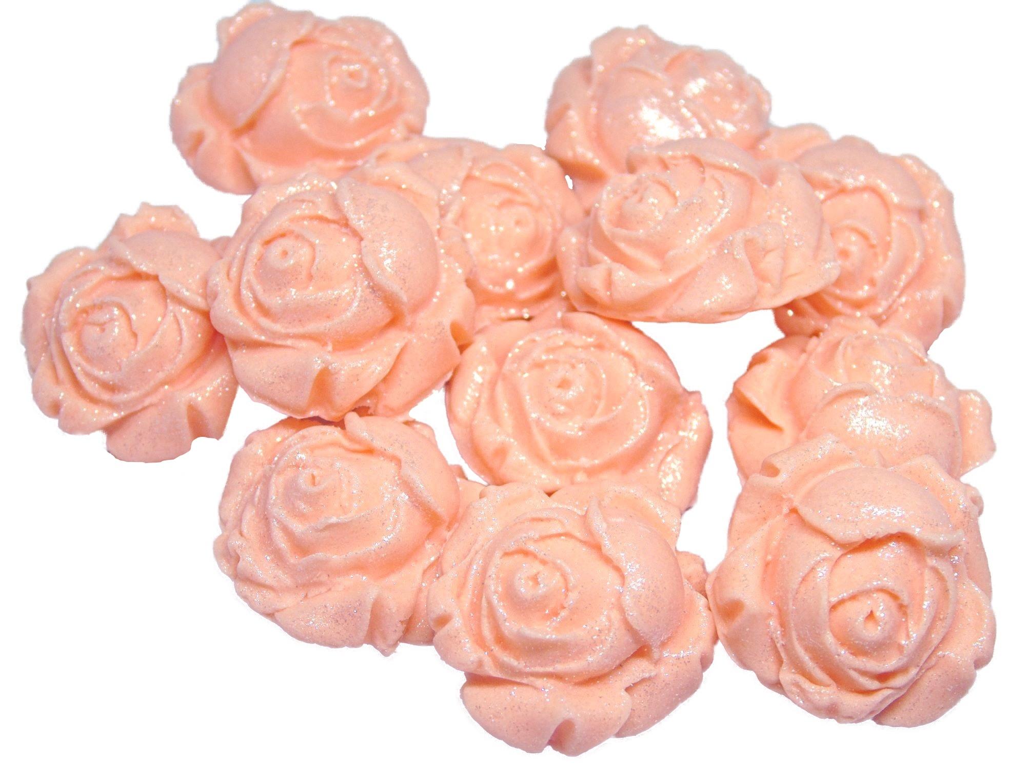12 Glittered Peach Rose Buds Edible Vegan Cupcake Cake Toppers