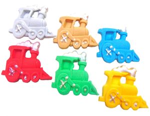 Set 12 coloured trains edible cupcake toppers