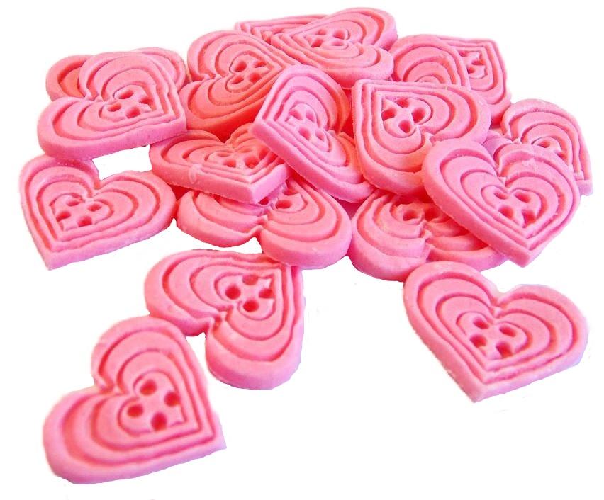 18 Edible Pink heart Shaped Buttons Vegan Cupcake Toppers