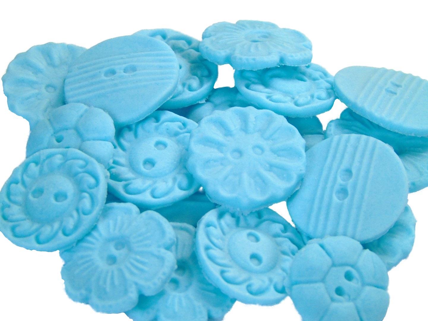 18 Edible Mixed Shaped Blue Coloured Buttons Vegan Cupcake Toppers