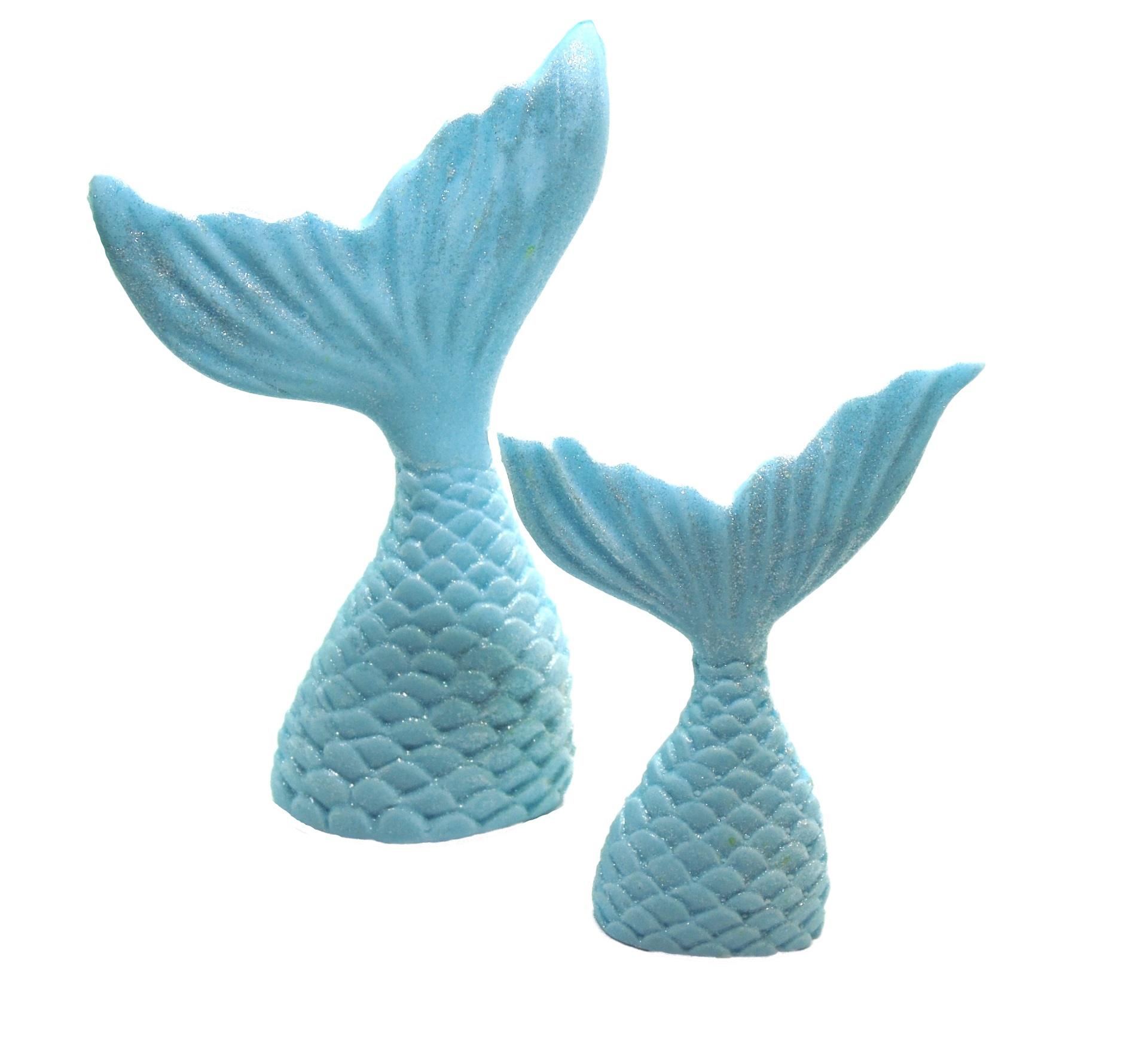 2 Blue Edible Mermaid Tails Large & Small Vegan Birthday Cake Toppers