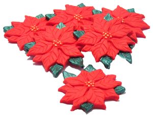 6 Red Poinsettia Edible Flowers Vegan Cupcake Toppers Cake Decorations