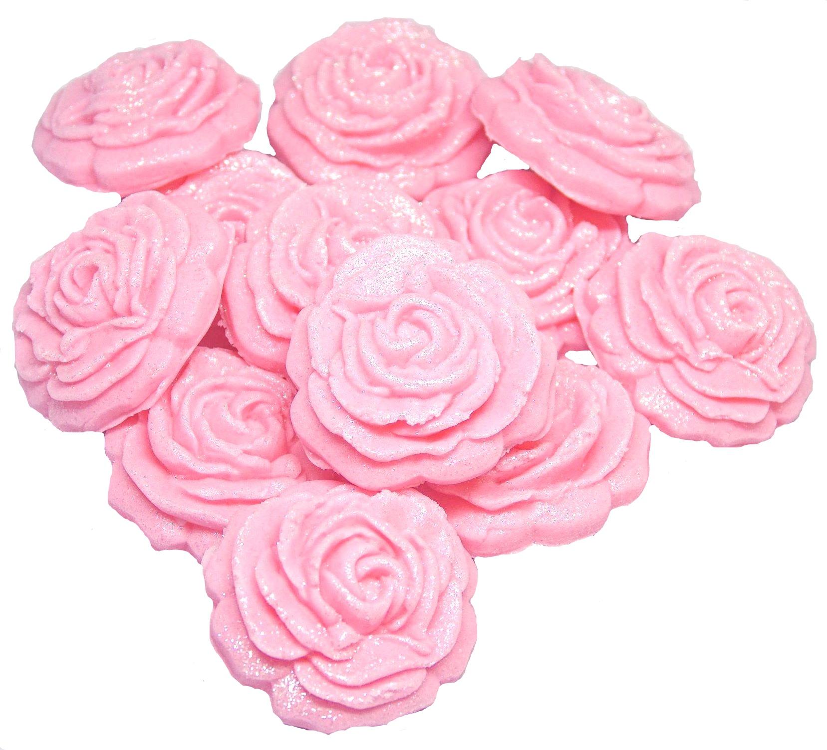 12 Pink Medium Glittered edible Coloured Roses