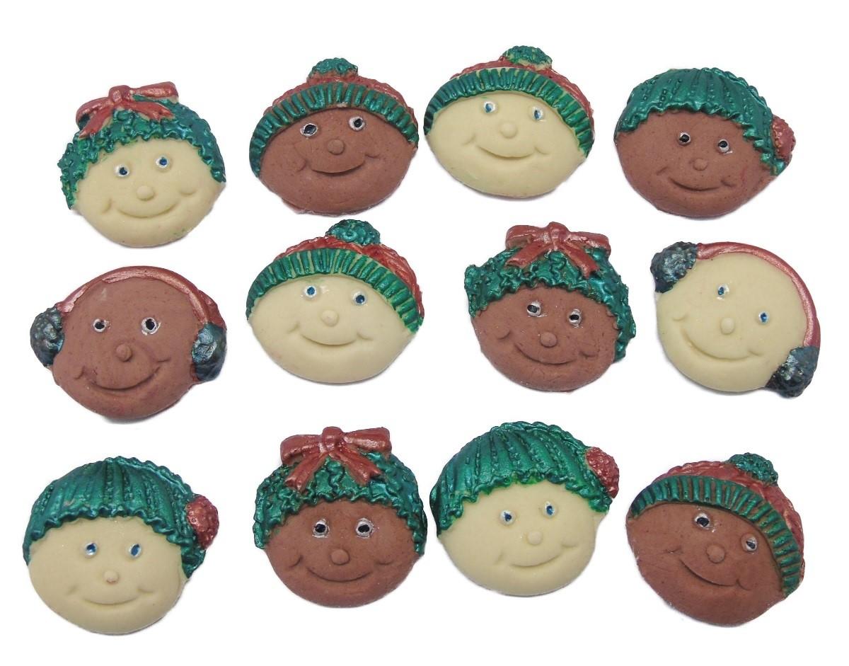 Set 12 Edible Vegan Christmas children Faces Cupcake Toppers