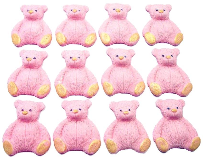 12 Edible Pink Teddies Cupcake Toppers Cake Decorations