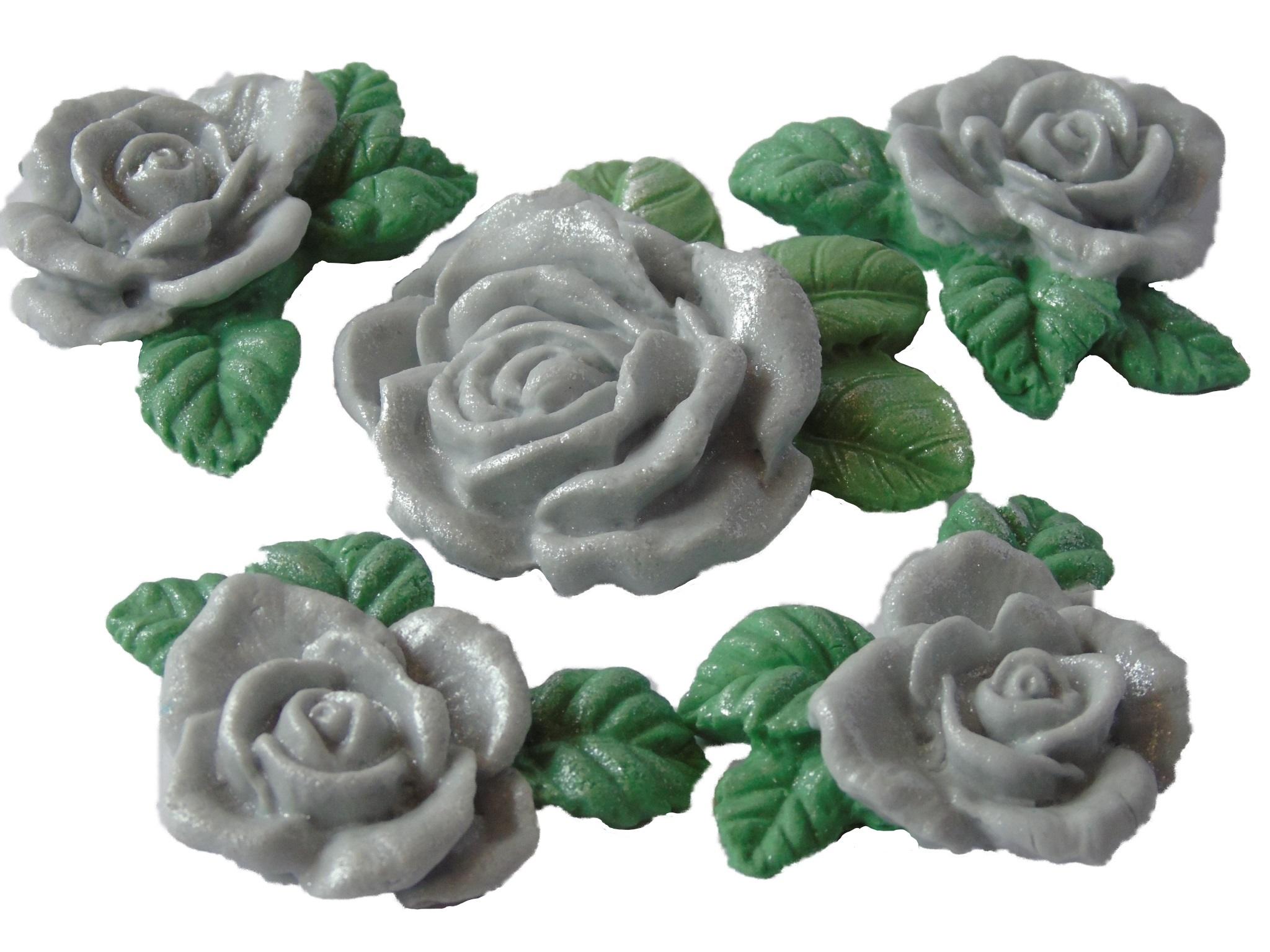 4 Vegan Glittered Silver Rose Garland with Large Rose Cake Decorations