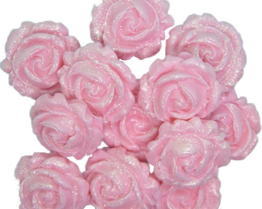 12 Glittered Pink Roses Vegan Birthday Cupcake Toppers