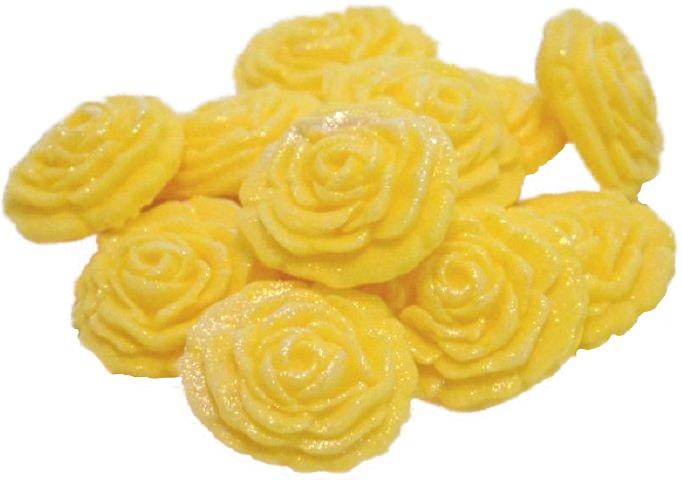 12 Vegan Small Glittered Yellow Roses Wedding Birthday Cupcake Toppers