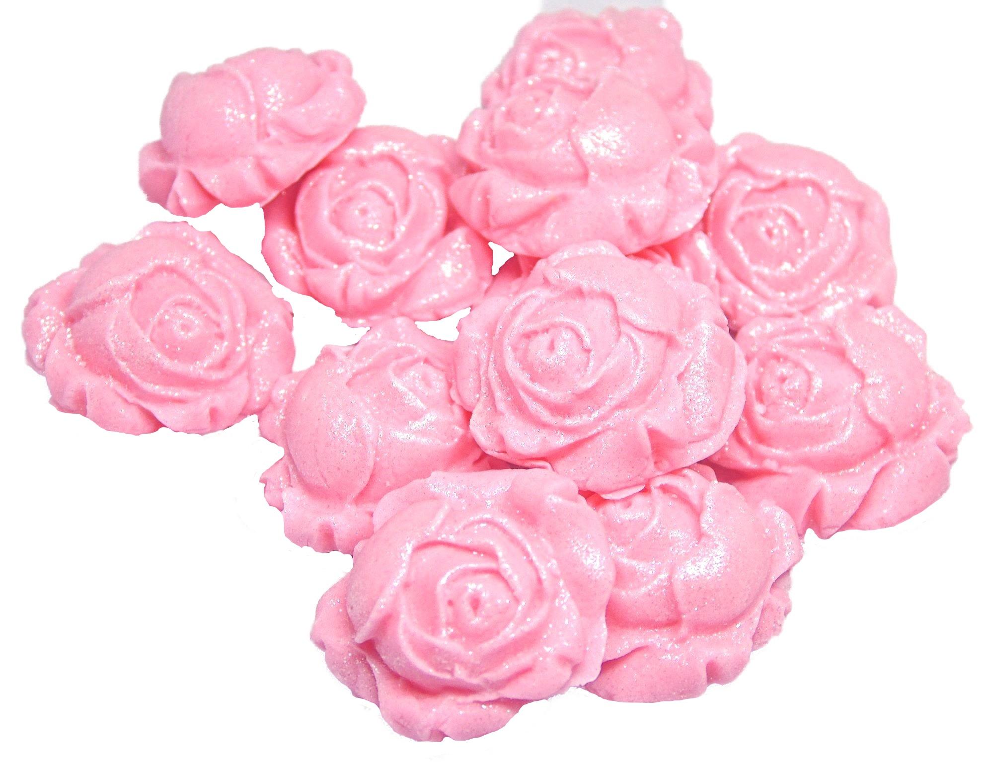 12 Glittered Pink Rose Buds Edible Vegan Cupcake Cake Toppers