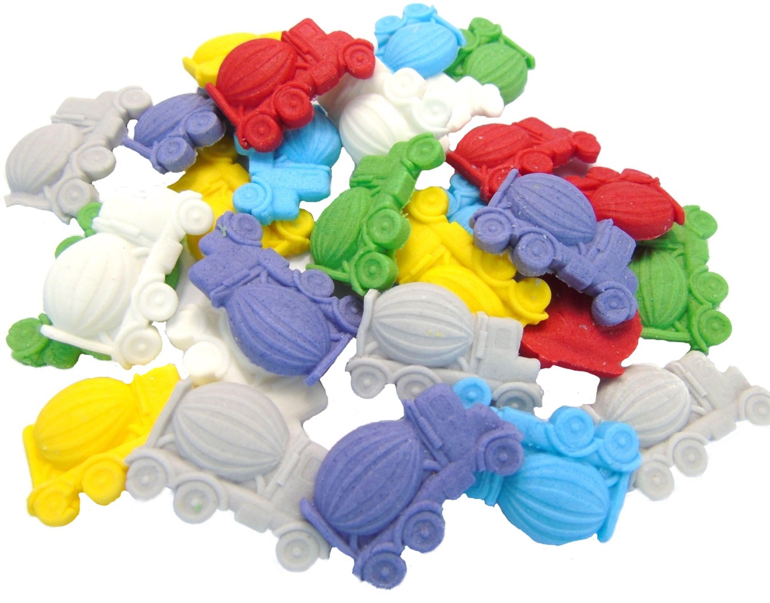 24 Novelty Truck Coloured Confetti Vegan Cupcake Toppers Cake Decorations