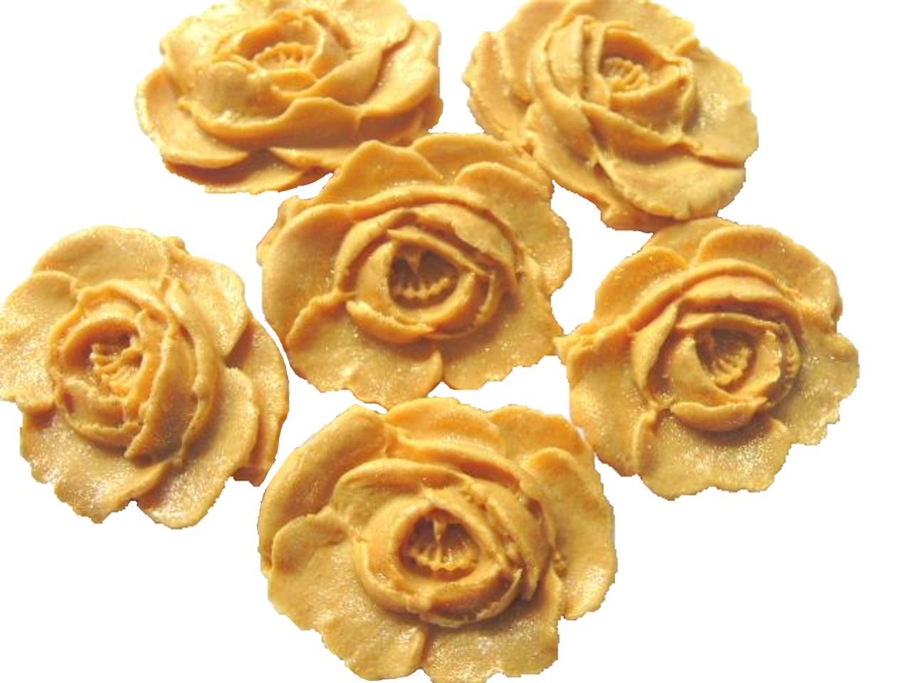 6 Large Gold Glittered Roses Wedding Birthday Vegan Cupcake Cake Toppers
