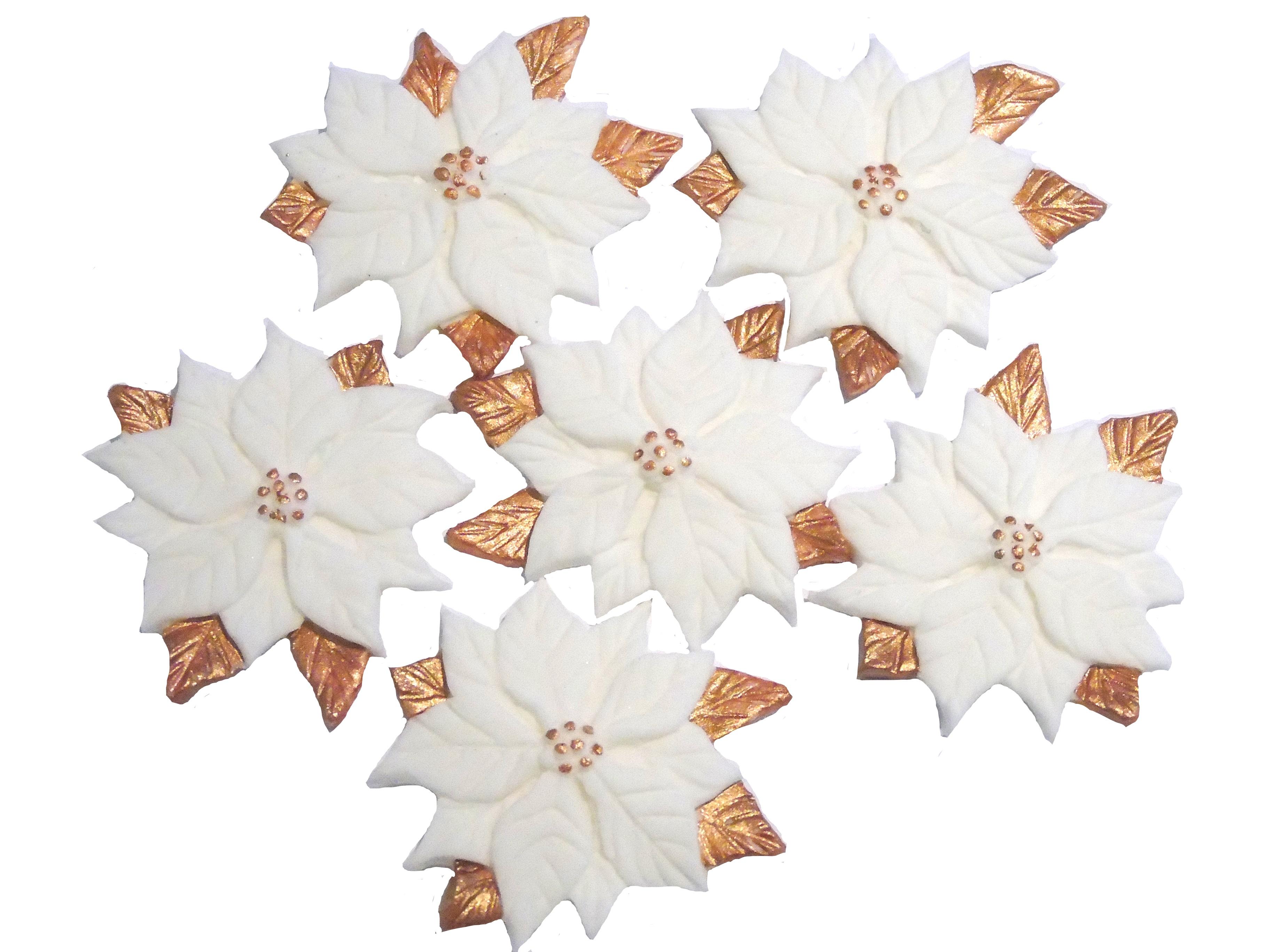 6 White Poinsettia Edible Flowers Vegan Cupcake Toppers Cake Decorations