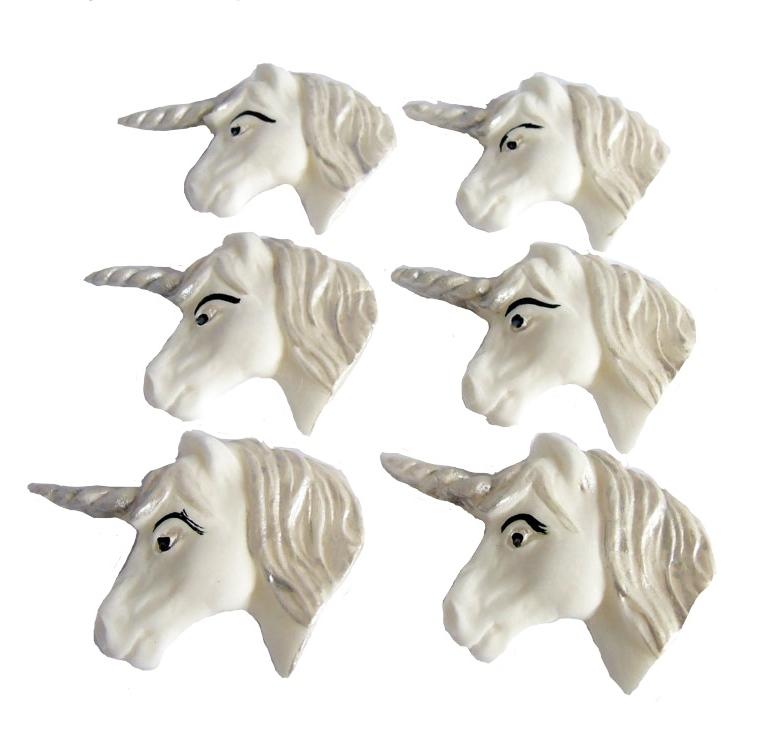 6 Silver Unicorn Faces Baby Shower Birthday Vegan Cupcake Toppers