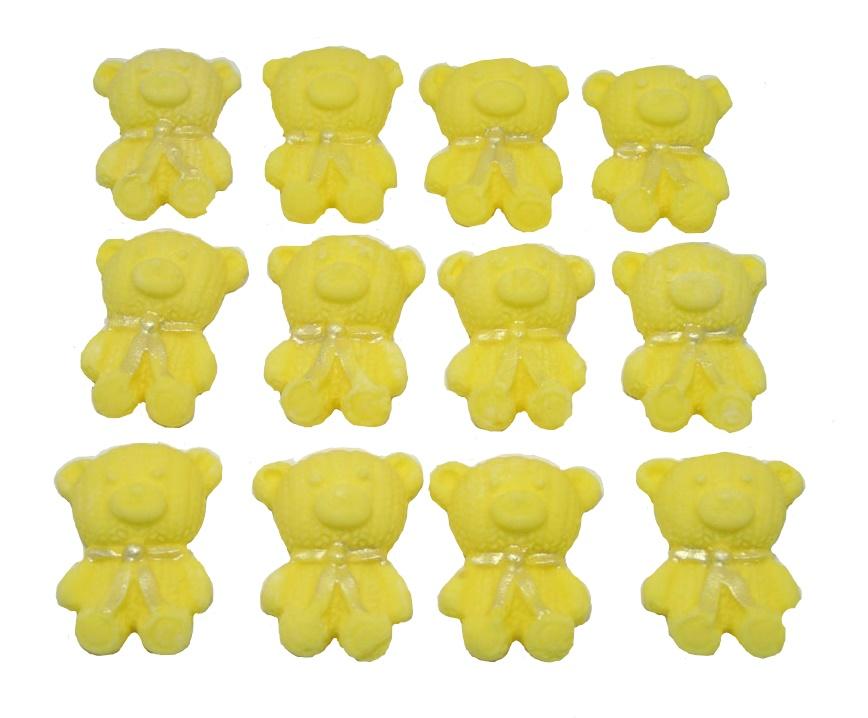 12 Cute Yellow Vegan Teddies edible Cupcake Toppers