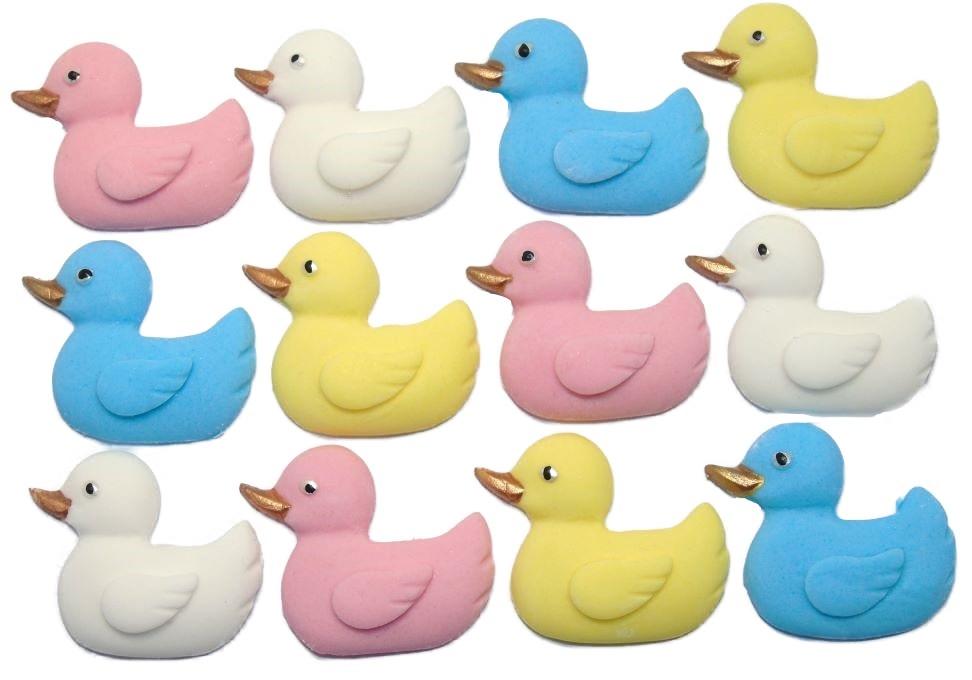 12 Edible mixed coloured Vegan Baby Shower Ducks Cake Cupcake Toppers